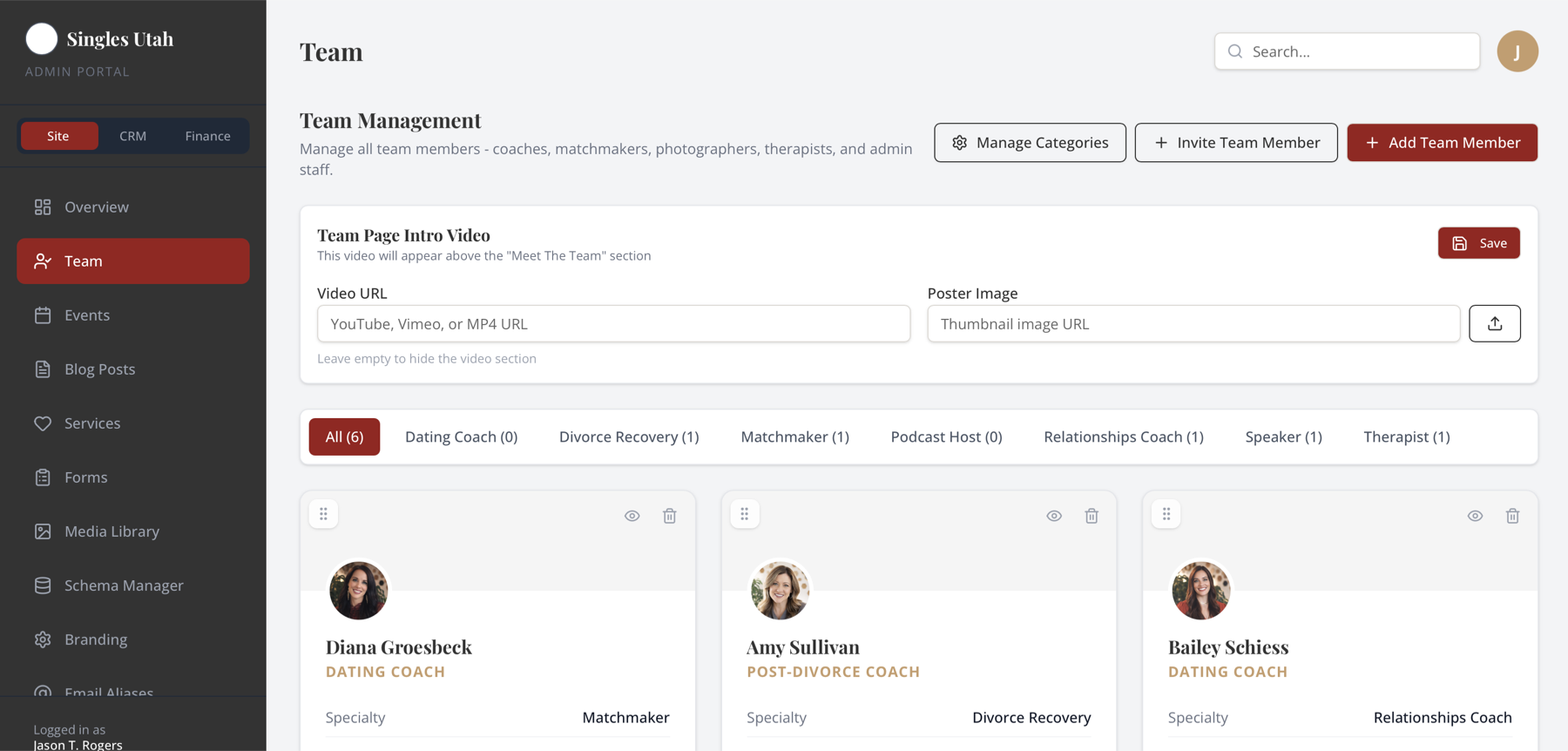 Singles Utah CRM Dashboard Mockup